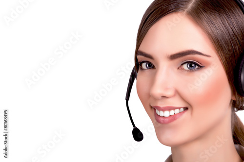 Support phone operator in headset, isolated - Stock Image