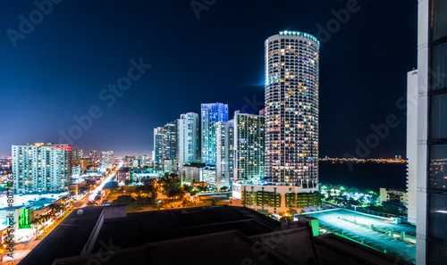 Illuminated City at Night, Miami, Florida, USA