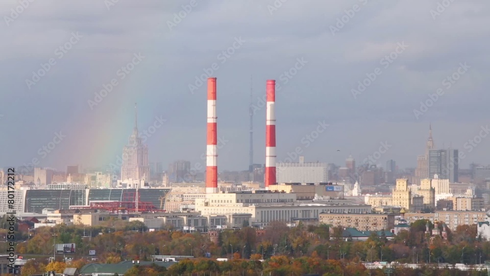 Panoramic view on Moscow city and rainbow at autumn day Panoramic view on Moscow city and rainbow at autumn day