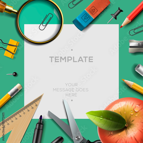 Education template with office supplies, back to school