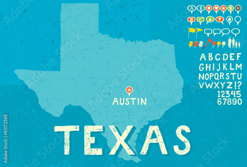 Map of Texas with icons