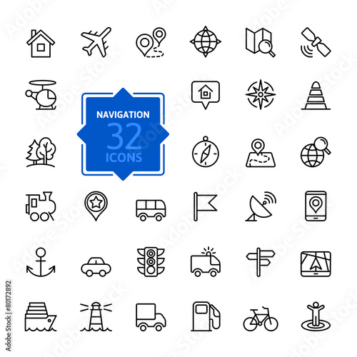 Outline web icons set - navigation, location, transportation
