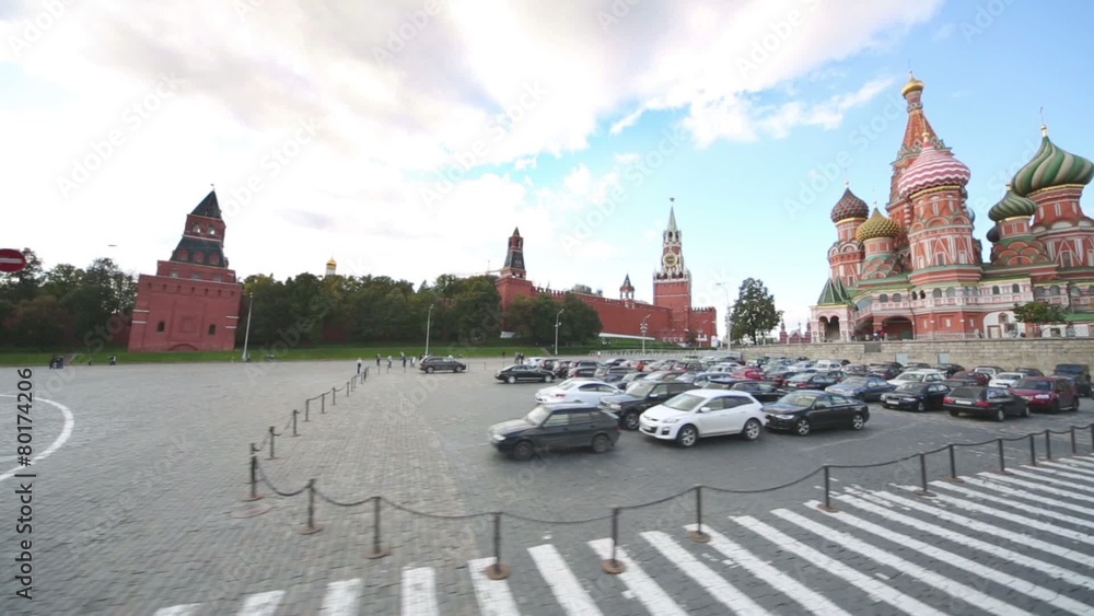 Moving along car parking at beginning of Vasilievsky Spusk (Basil Descent)