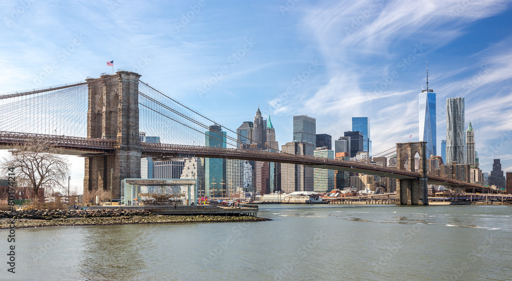 Fototapeta premium New York City Brooklyn Bridge Manhattan skyline
