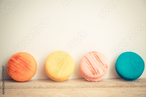 Colorful macaron with white background on floor in Vintage style