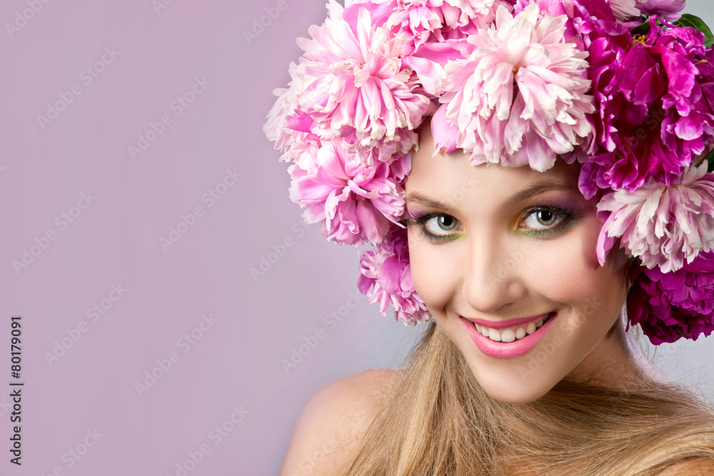 Beautiful girl with flowers on her head Beautiful girl with flowers on her head