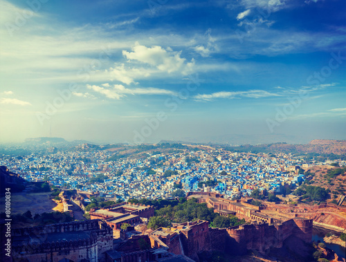 Aerial panorama of the blue city Jodhpur. India