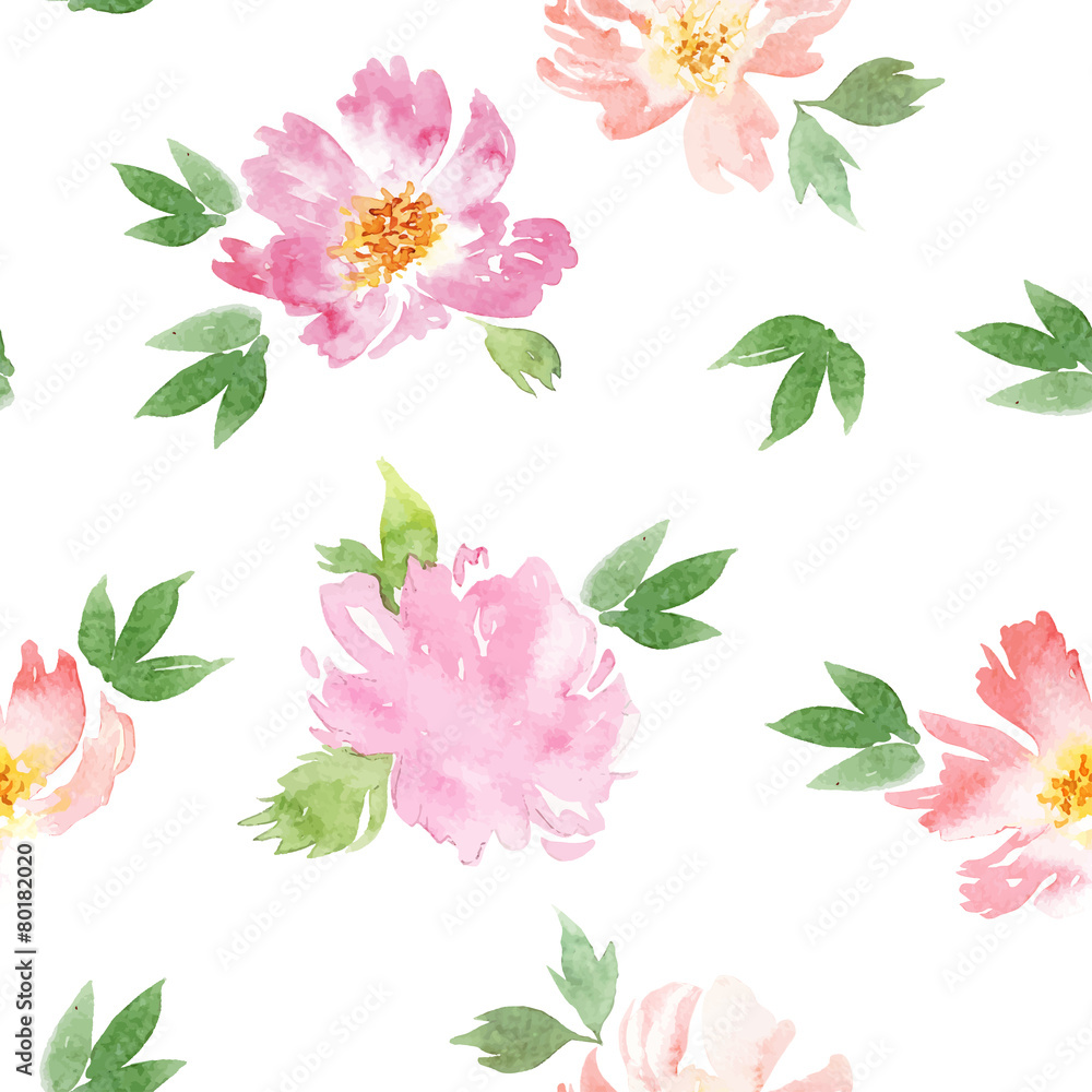 Watercolor flowers seamless pattern