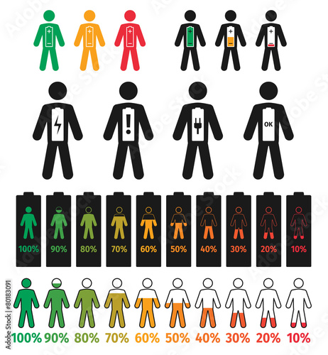 Man-battery with different charge, stick figure