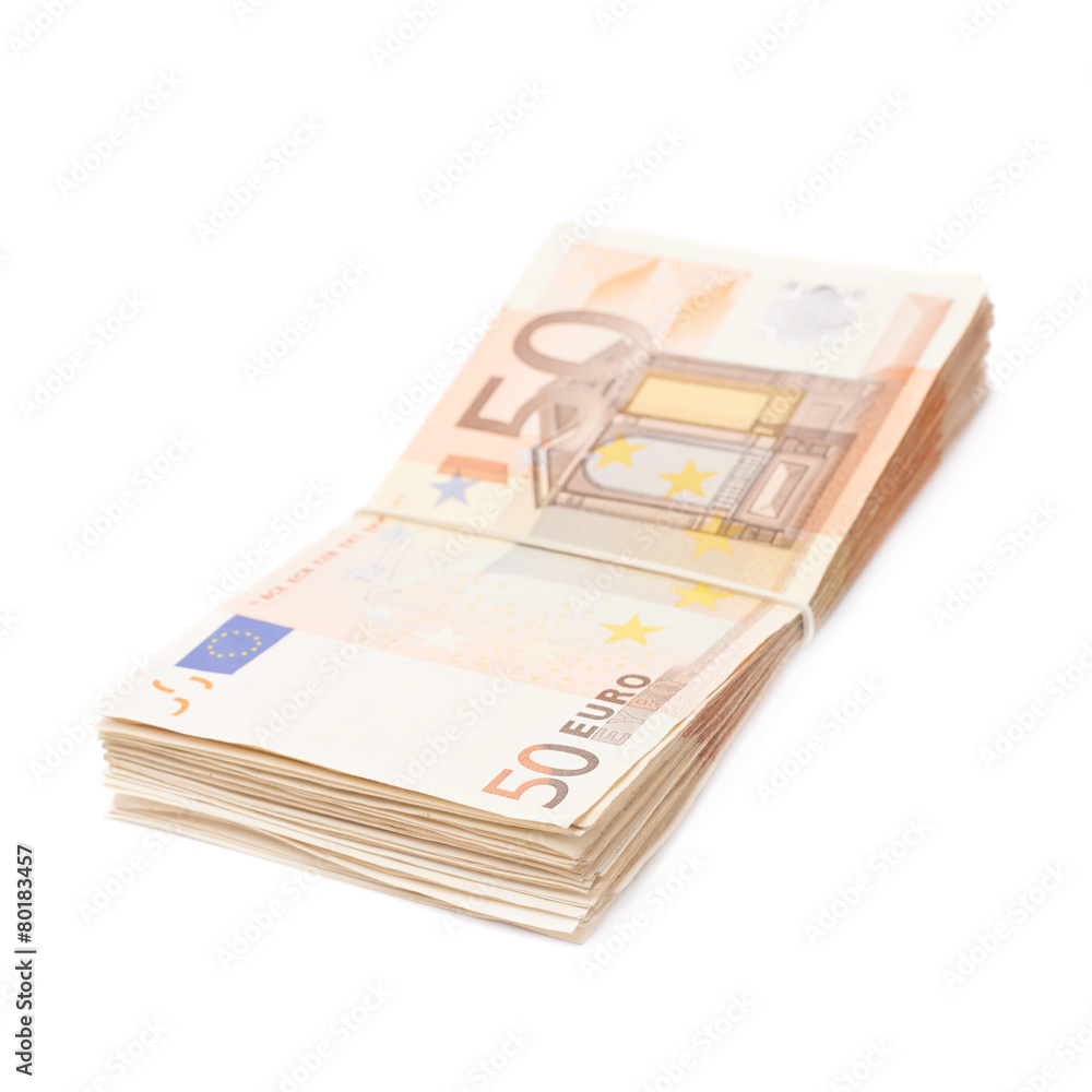 Stack pile of fifty euro bank notes Stack pile of fifty euro bank notes