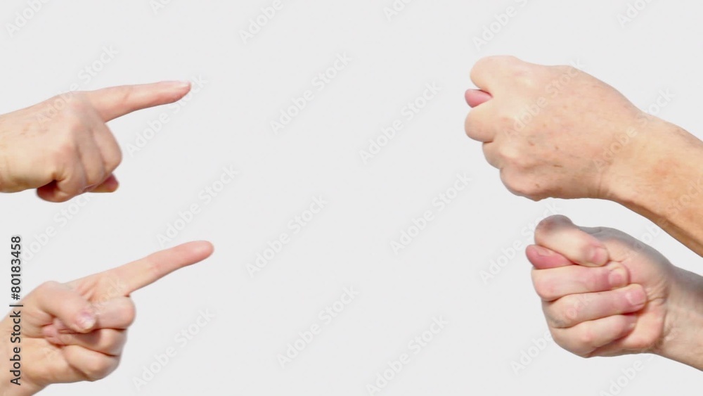 Man senior hands show fig gesture and womans forefinger Man senior hands show fig gesture and womans forefinger