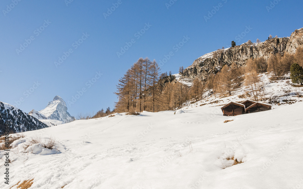 Zermatt, Dorf, Furi, Bergalm, Alpen, Wallis, Winter, Schweiz