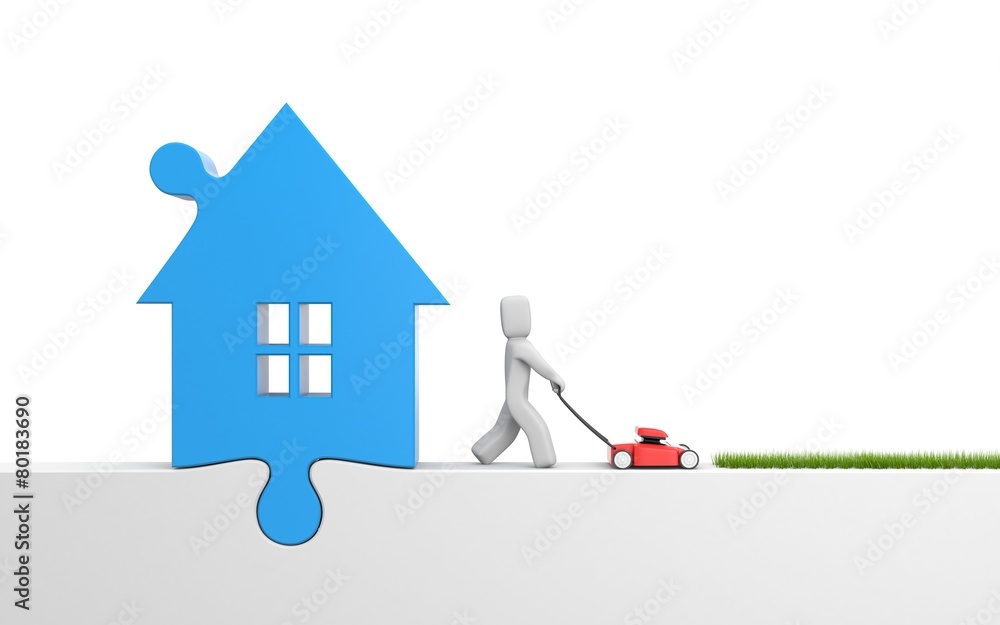 Gardener with mover. New house metaphor Gardener with mover. New house metaphor