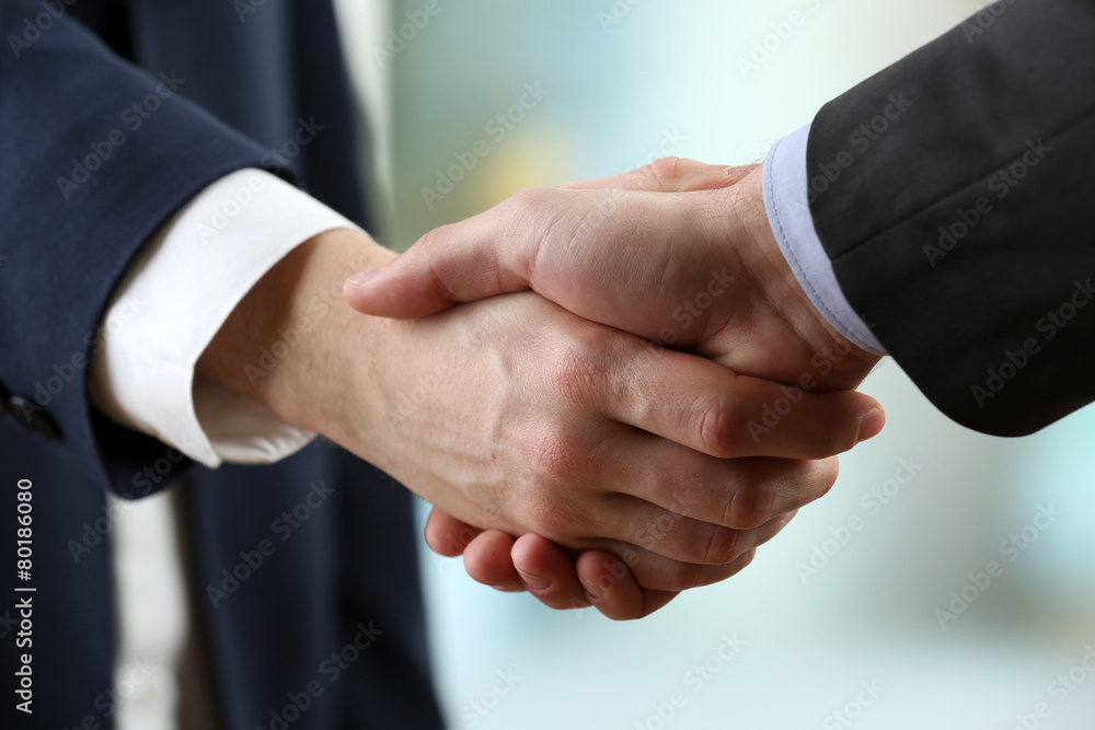 Business handshake on bright background Business handshake on bright background