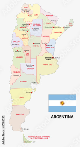 argentina administrative map with flag