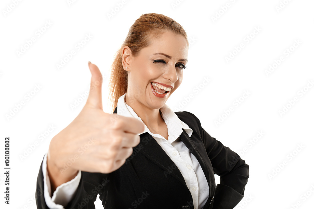 Successful businesswoman approval sign Successful businesswoman approval sign