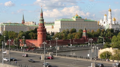 Towers of Kremlin and Grand Kremlin Palace at sunny summer day 
