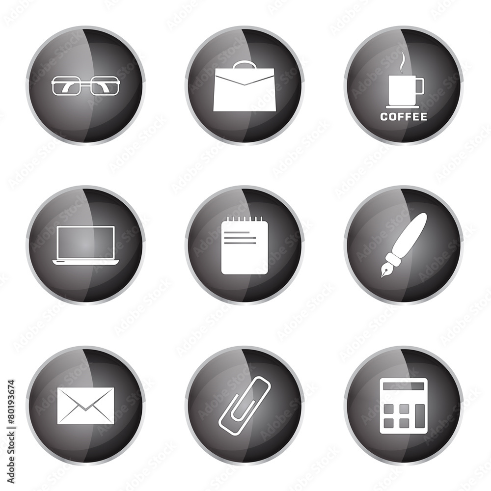 Office Work Black Vector Button Icon Design Set Office Work Black Vector Button Icon Design Set