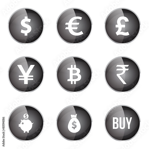 Free Download Currency Sign Black Vector Button Icon Design Set - GFXLoad