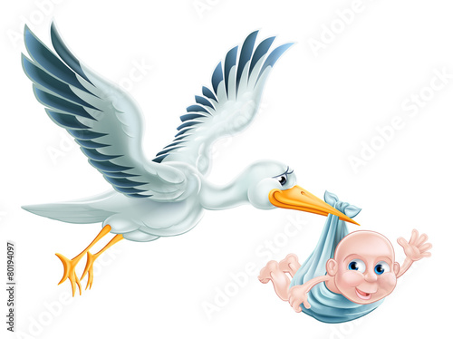 Stork and Baby Flying Cartoon