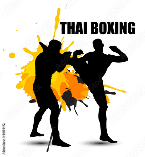 Thai boxer standing with grunge graphic