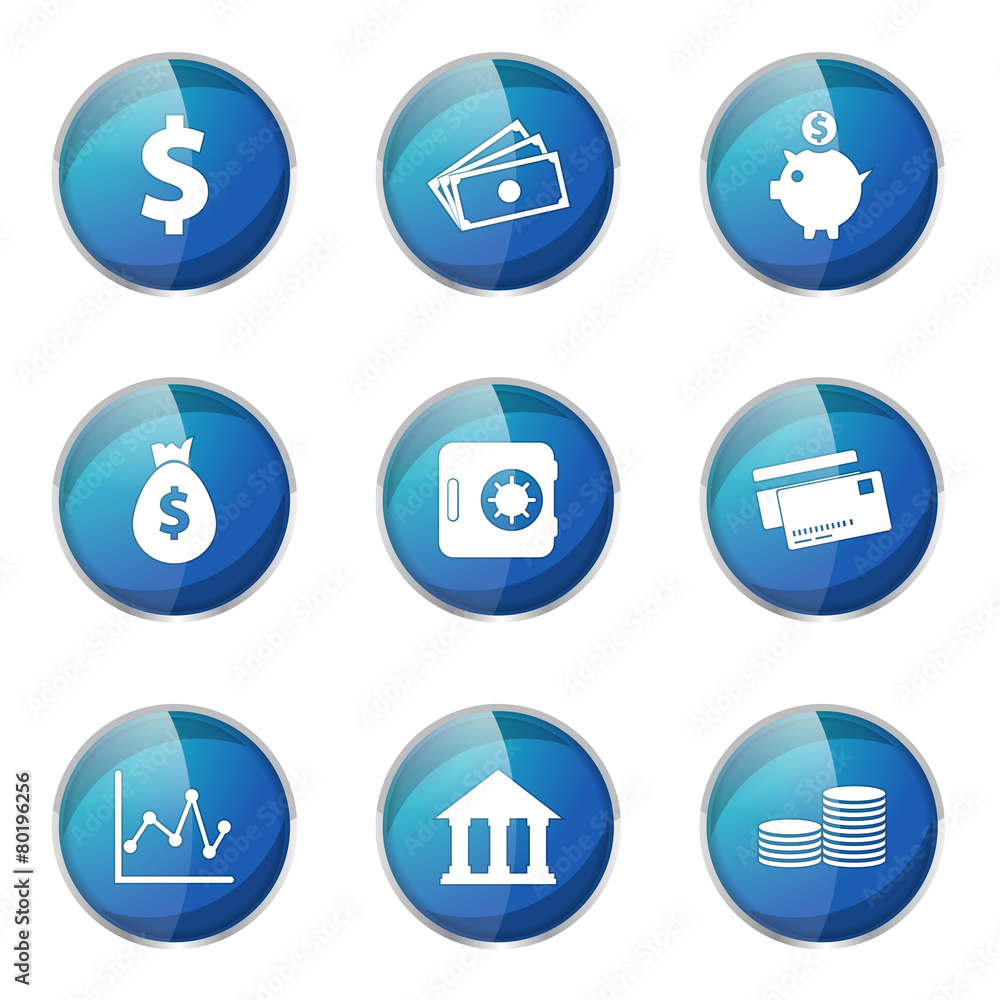 Financial Banking Blue Vector Button Icon Design Set Financial Banking Blue Vector Button Icon Design Set