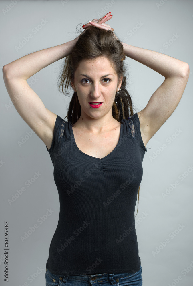 portrait of girl holding her hair portrait of girl holding her hair