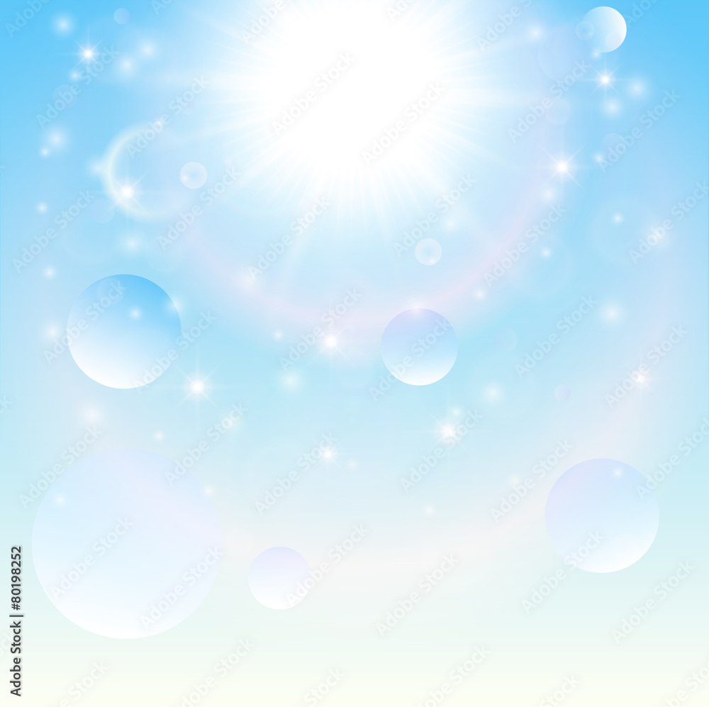 Blurry sunny scene with, sun over blue sky Blurry sunny scene with, sun over blue sky