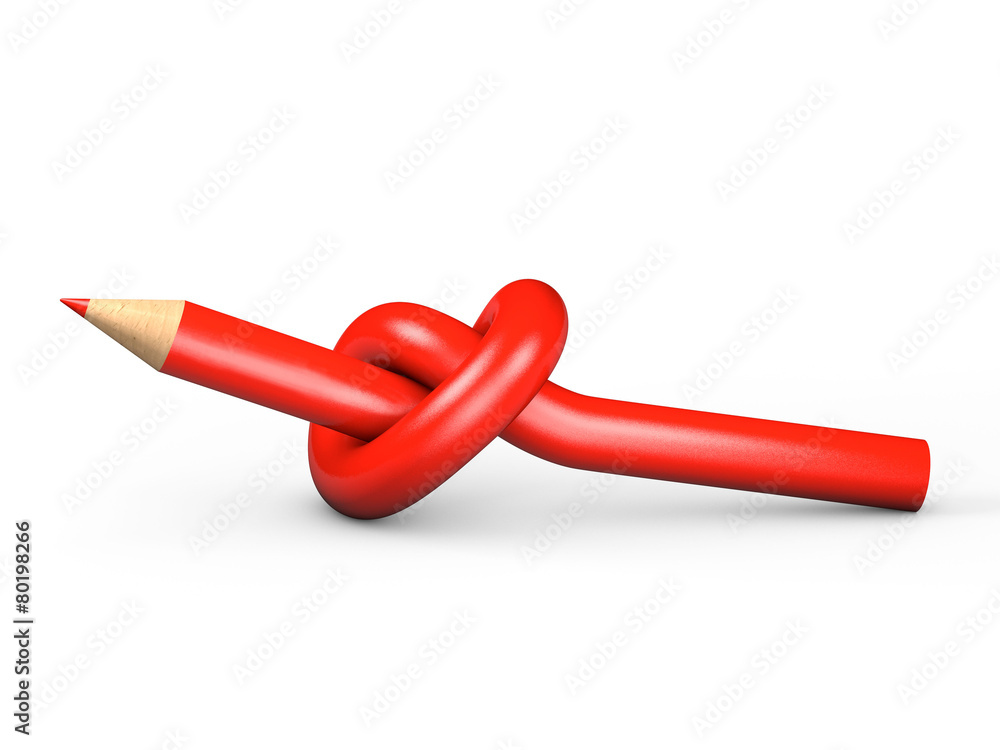 Red pencil tied in a knot