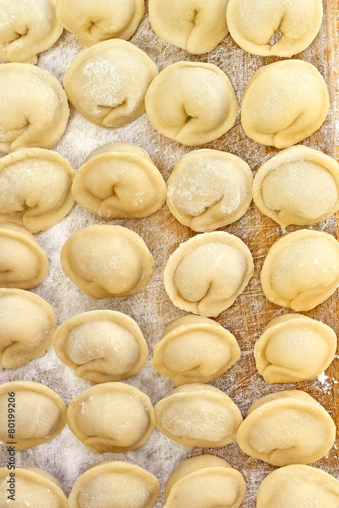 Dumplings on the kitchen board