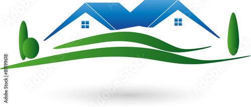 Logo, Immobilien, Zwei Häuser, Grundstück