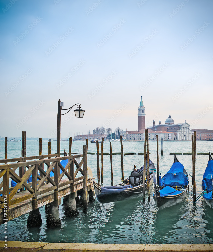 blue gondolas by San Marco square