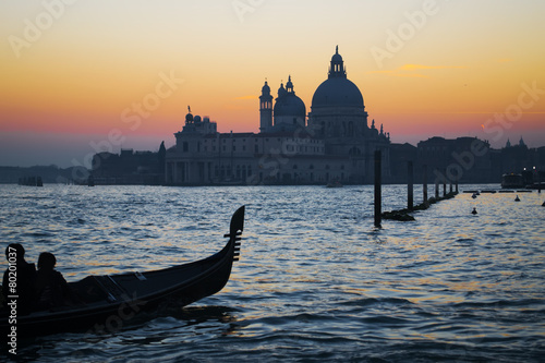 silhouette of a gondola by Venice coastline © hibiscus81