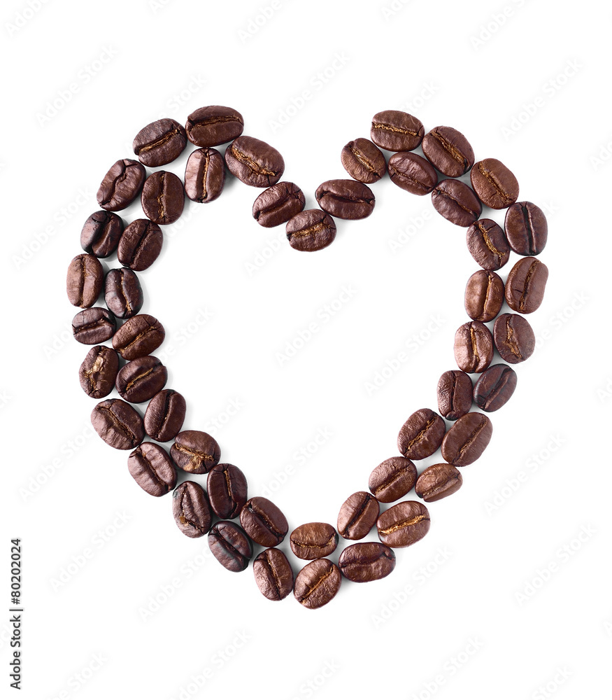 Heart shape from coffee beans. Isolated on white background. Heart shape from coffee beans. Isolated on white background.