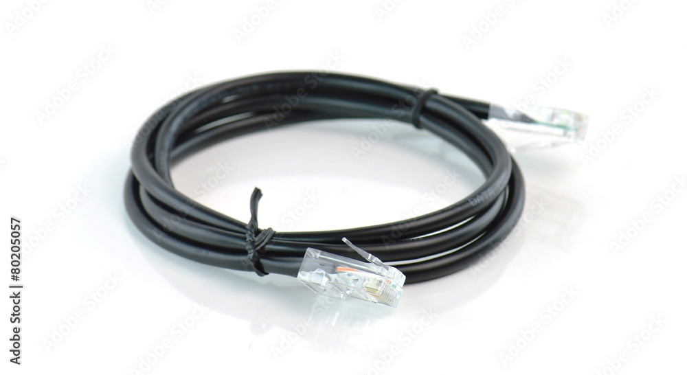 black network ethernet connection cable with RJ-45 connector black network ethernet connection cable with RJ-45 connector