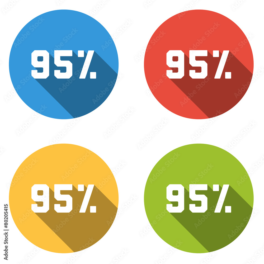 Collection of 4 isolated flat buttons (icons) for 95% (discount) Collection of 4 isolated flat buttons (icons) for 95% (discount)