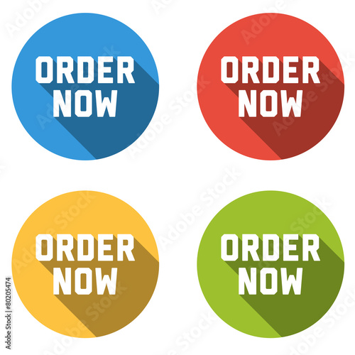 Collection of 4 isolated flat colorful buttons (icons) with ORDE