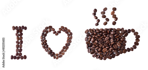 I love coffee (coffee beans in shape of massage) on white