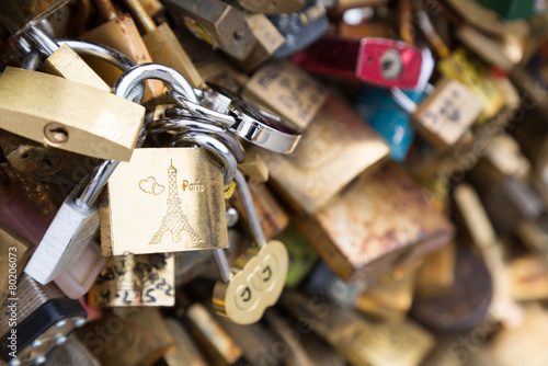 Love padlocks on the bridge Pont des Arts photo
