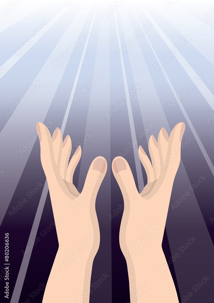 Hand people pray to God Christianity hope ,purple bright