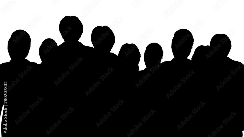 Silhouette of people moving forward head view zoom