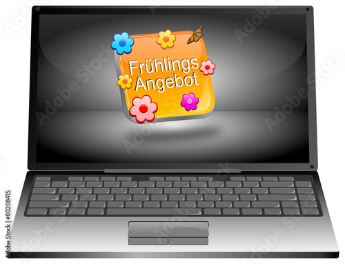 Laptop mit Frühlings Angebot Button