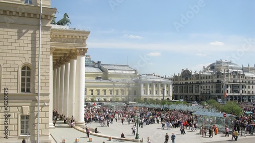 MOSCOW - MAY 09: ( timelapse) People passing by Bolshoy theater at Day of Victory in Second World War, on May 09, 2013 in Moscow, Russia.