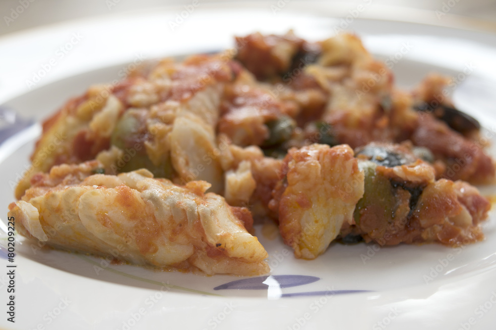cod with olives capers and tomato sauce cod with olives capers and tomato sauce