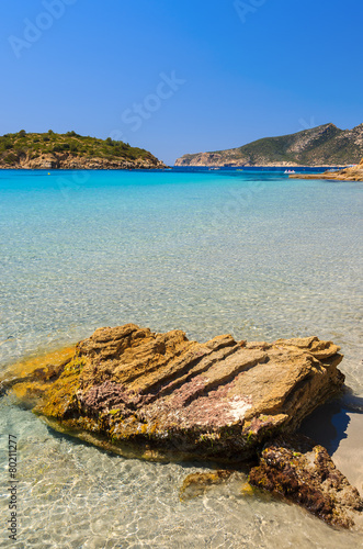View of beautiful beach in Camp de Mar, Majorca island, Spain