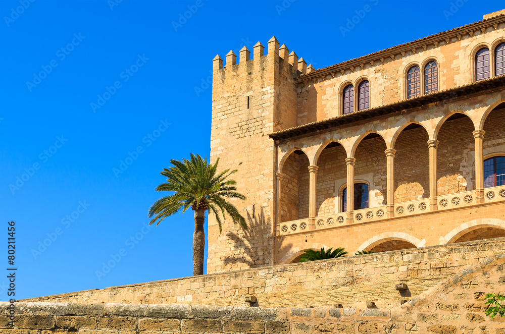 Famous Almudaina Royal Palace in Palma de Mallorca town, Spain