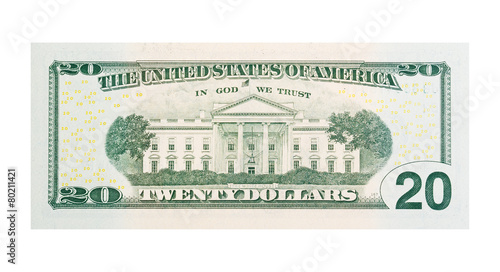 $20 banknote U.S. dollars isolated on white background. photo