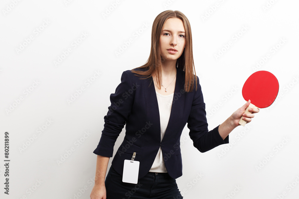 Image of businesswoman playing tennis over white background Image of businesswoman playing tennis over white background