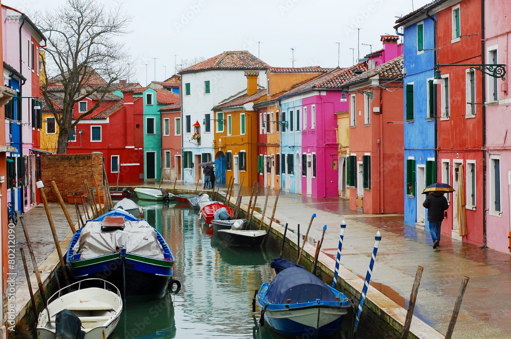 Houses and canal, Burano Island, Venice, Italy
