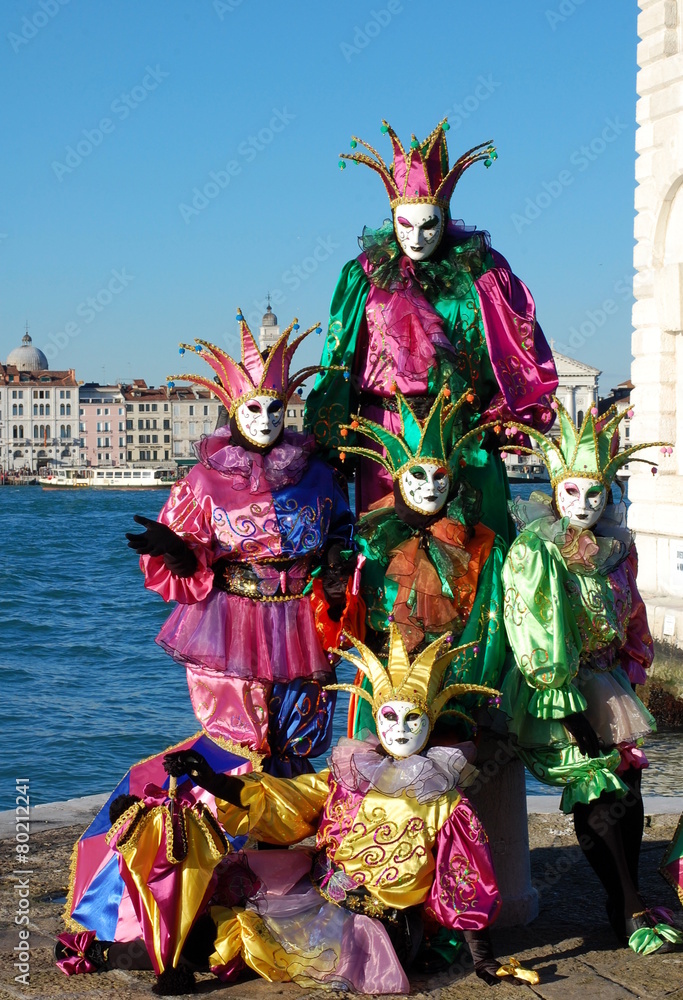 Group of people in costumes and masks, Venice carnival
